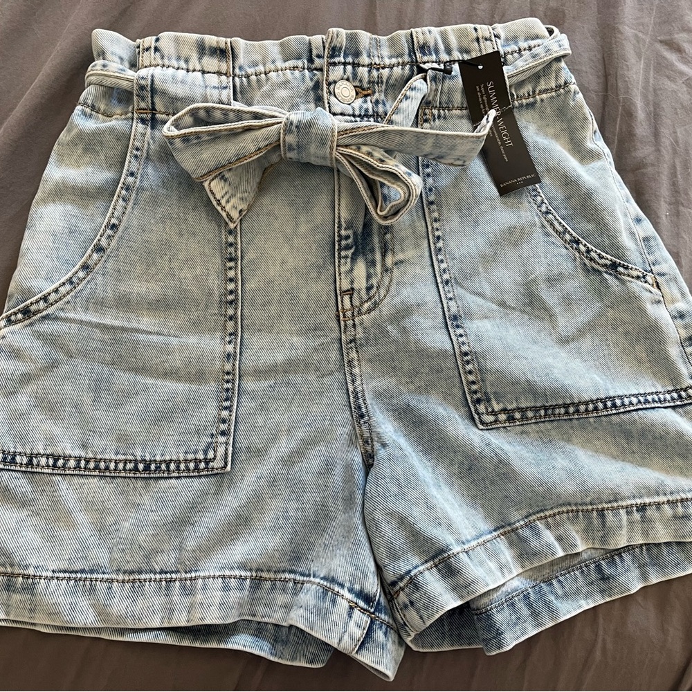 Banana Republic Light Blue Paper Bag Waist Jean Shorts